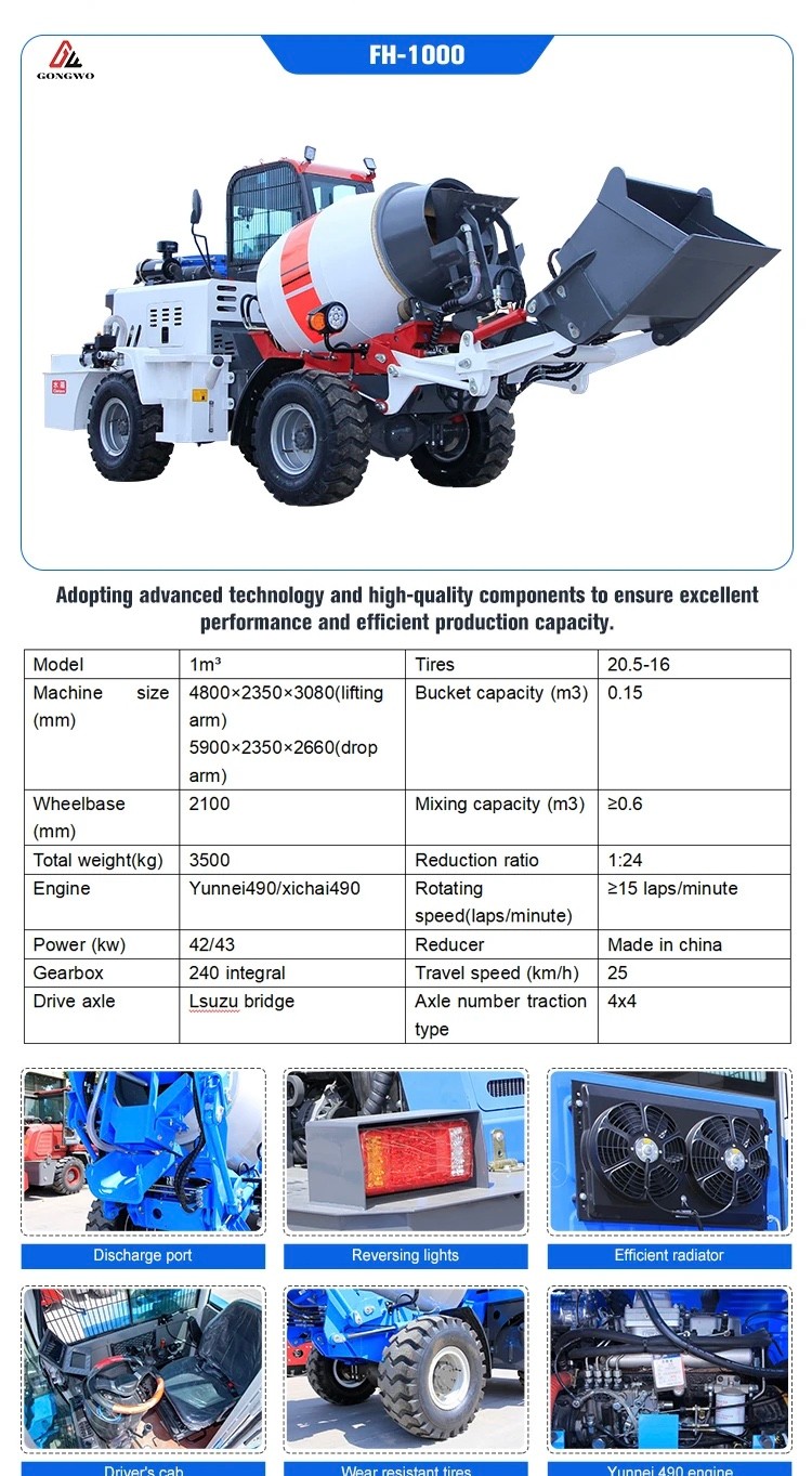 Camión mezclador de 1 metro cúbico Camión mezclador de 1 metro cúbico